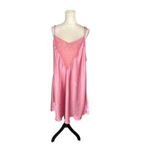 Pink Lace-Trim Satin Nightgown By Intimate Pleasures Spaghetti Straps Open-Back